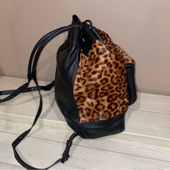 Rag & Bone Grayson Leopard-Print Calf Hair Black Backpack ONE SIZE NWOT - Picture 8 of 16